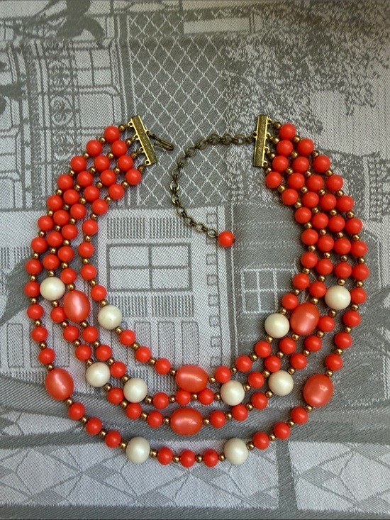 Jewelry - Multi-Strand Coral and Cream Bead Statement Necklace